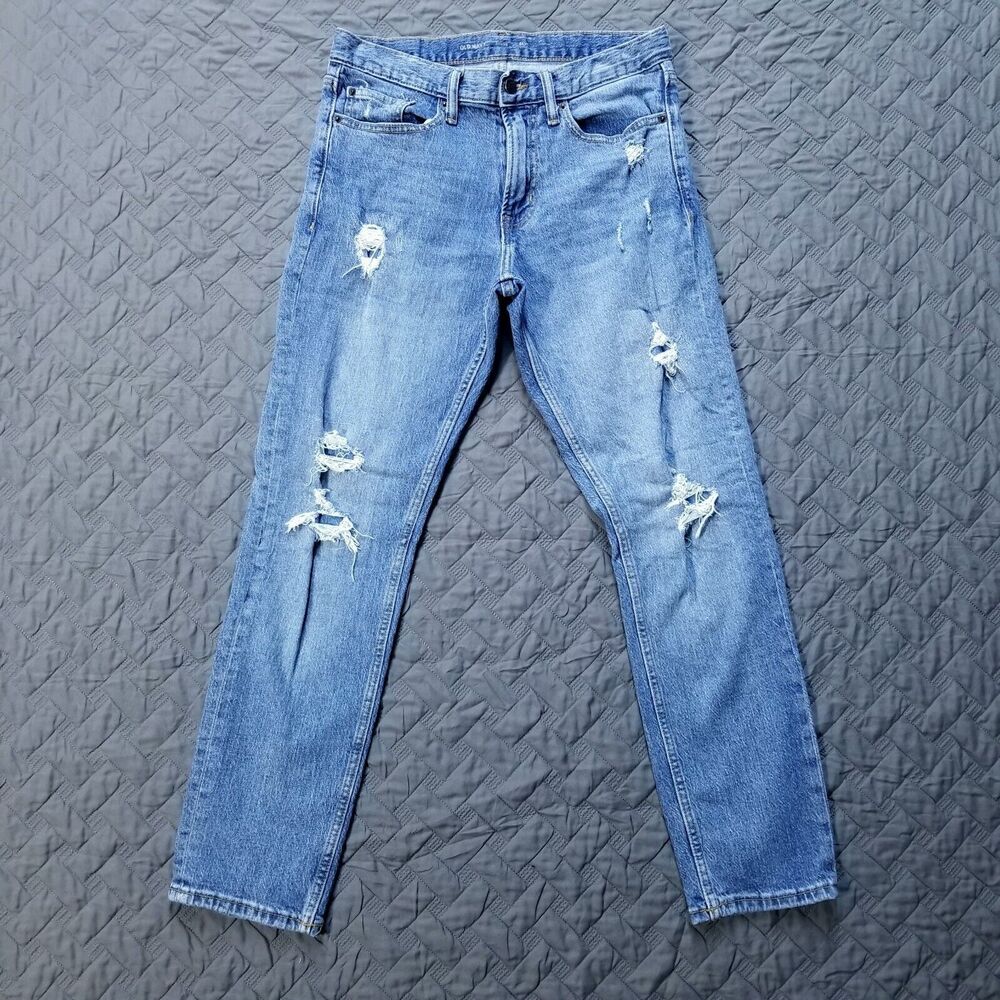 Old Navy Jeans Mens 30x30 Blue Slim Straight Built in Flex Distressed Dark Wash